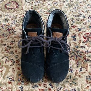 Toms Black Ankle Booties with Suede Finish
